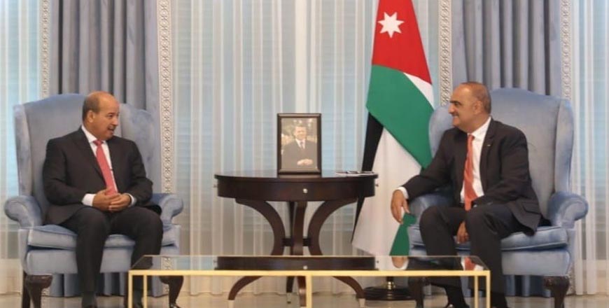 Prime Minister Bisher Al Khasawneh meets with the President of Morocco’s House of Councillors, Enaam Mayara, on Monday (Petra photo)